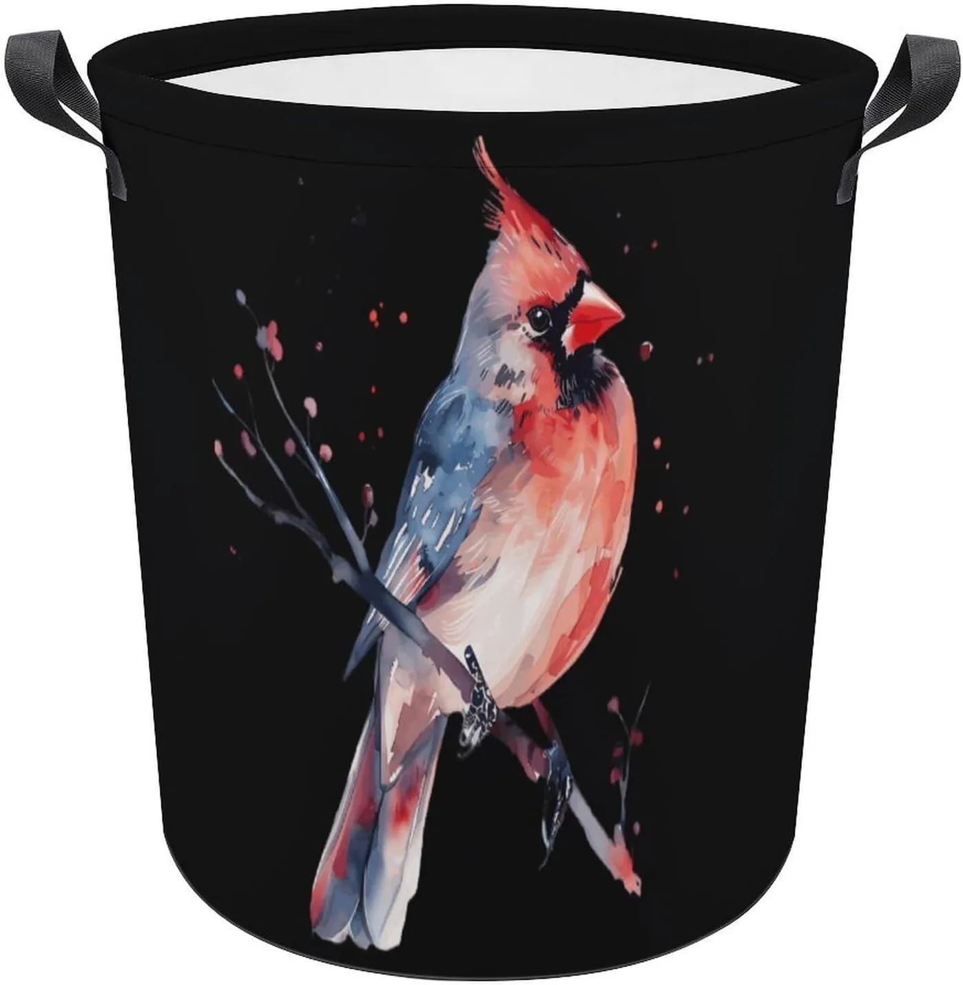 Cardinal Songbird Watercolor Funny Laundry Basket Hamper Washing Bin Storage Bag Collapsible Tall with Handles for Bathroom Dorm