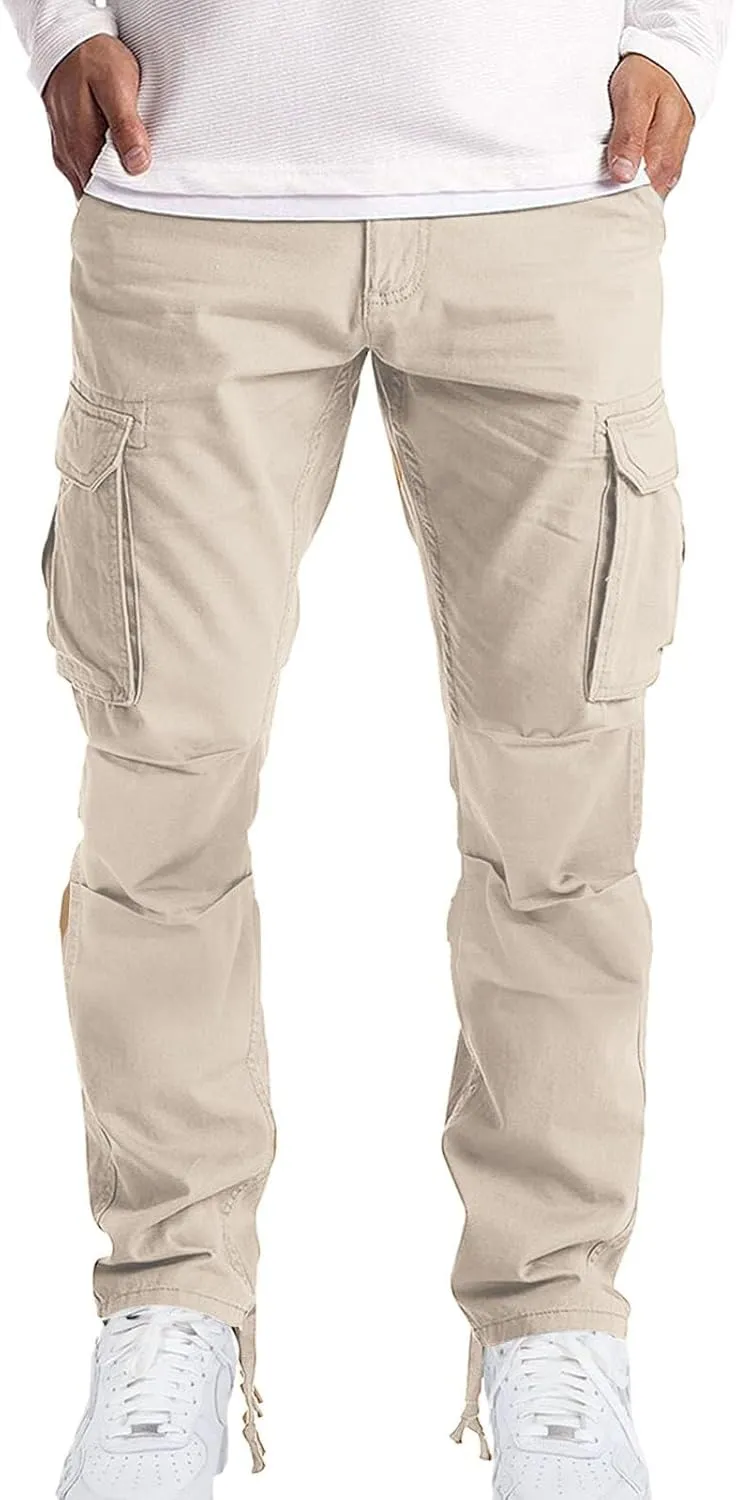 Cargo Pants for Men Tactical Jogging Pants Baggy Wide Leg Sweatpants Elastic Waist Jogger Pants with Multi Pockets