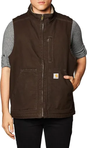 Carhartt Men's 104277 Washed Duck Mock Neck Vest - Sherpa Lined