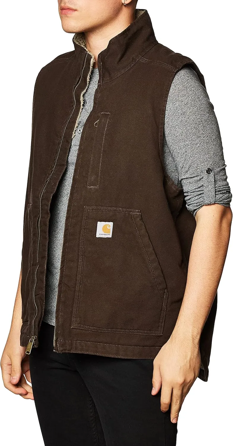 Carhartt Men's 104277 Washed Duck Mock Neck Vest - Sherpa Lined