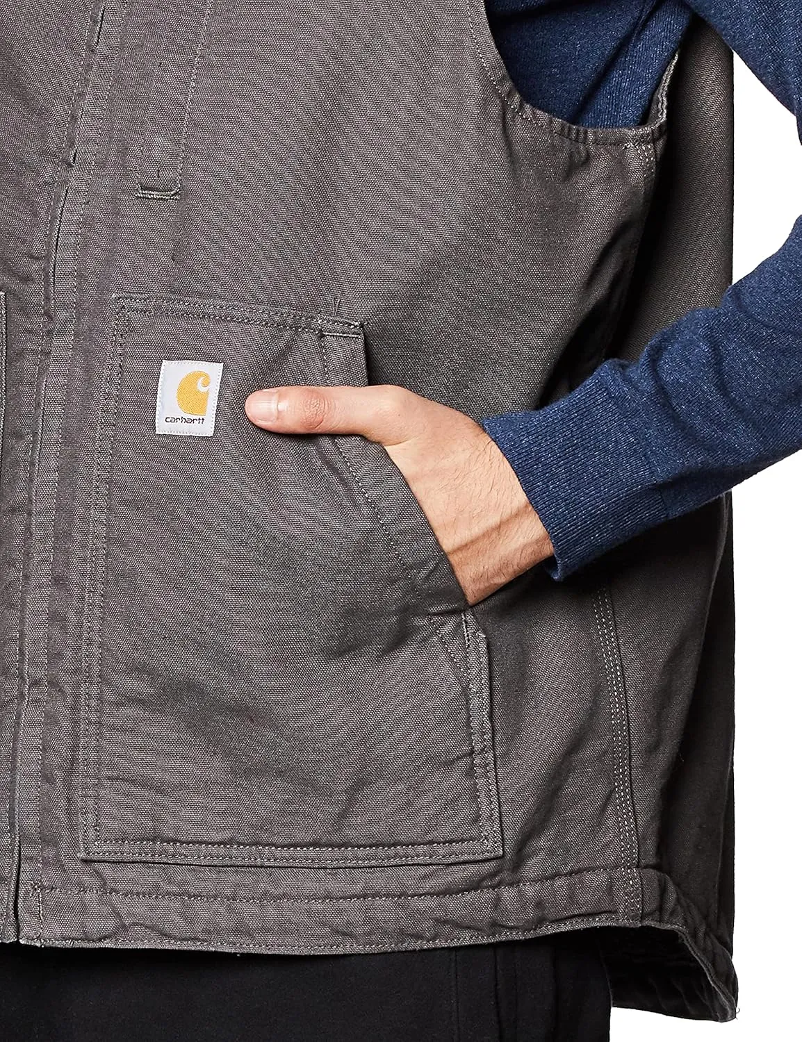 Carhartt Men's 104277 Washed Duck Mock Neck Vest - Sherpa Lined