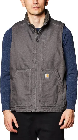 Carhartt Men's 104277 Washed Duck Mock Neck Vest - Sherpa Lined