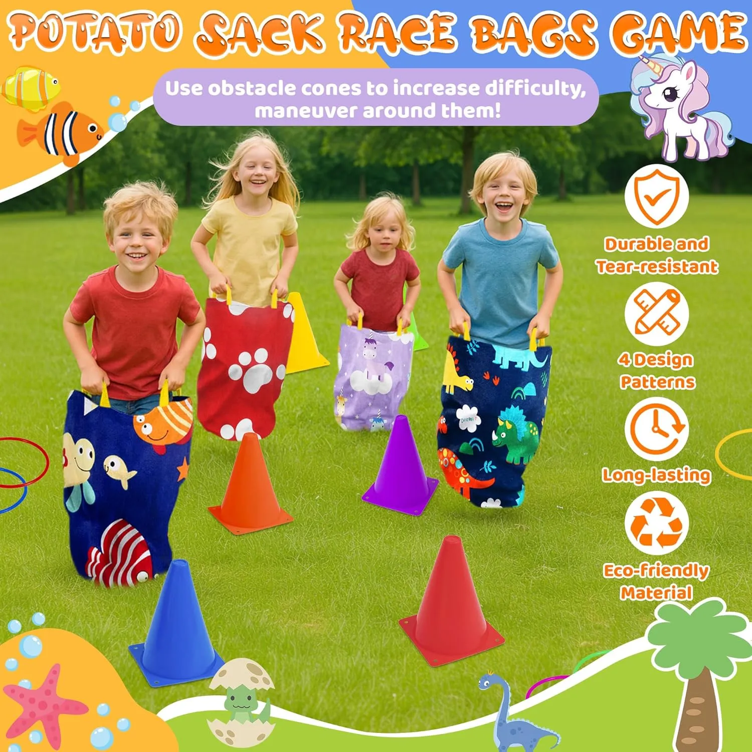Carnival Outdoor Games Combo Set for Kids, Soft Plastic Cones Bean Bags Ring Toss Game, Activity Agility Set,Field Day Family Reunion Yard Lawn, Birthday Party Easter, Spring Fall Game