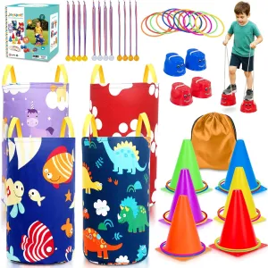 Carnival Outdoor Games Combo Set for Kids, Soft Plastic Cones Bean Bags Ring Toss Game, Activity Agility Set,Field Day Family Reunion Yard Lawn, Birthday Party Easter, Spring Fall Game