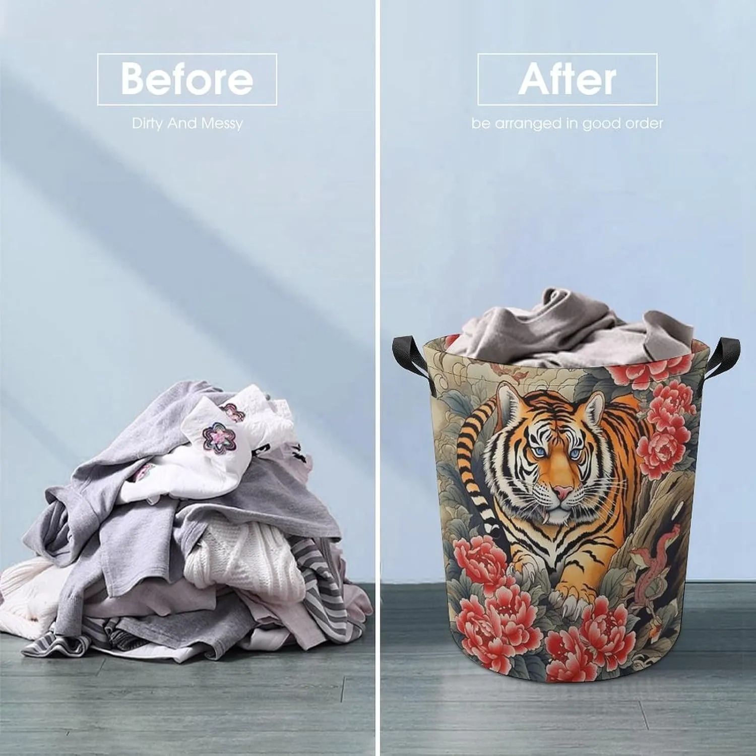 Carnivore Laundry Basket, Animal Collapsible Laundry Hamper, Waterproof Oxford Cloth Laundry Bag with Handles, King of Forest Clothes Toy Organizer Basket for Room