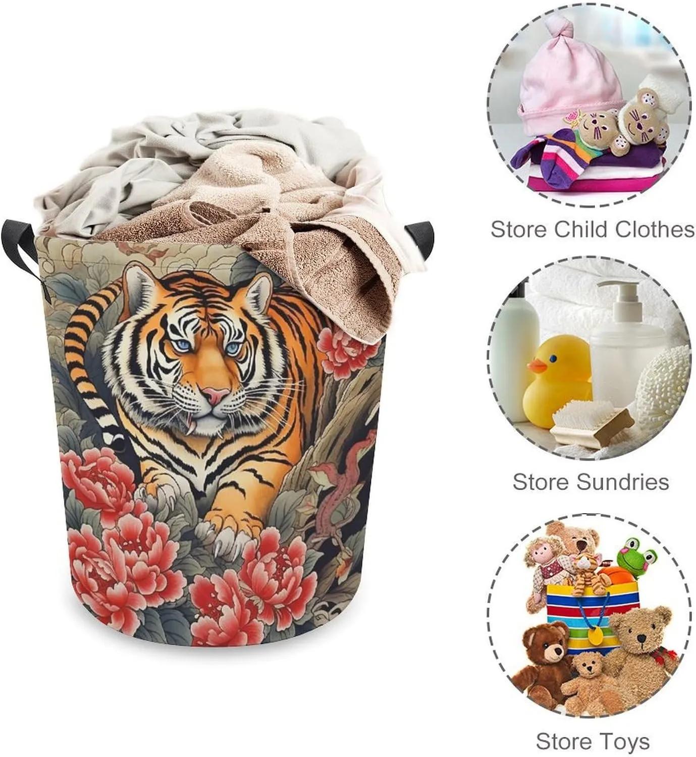 Carnivore Laundry Basket, Animal Collapsible Laundry Hamper, Waterproof Oxford Cloth Laundry Bag with Handles, King of Forest Clothes Toy Organizer Basket for Room