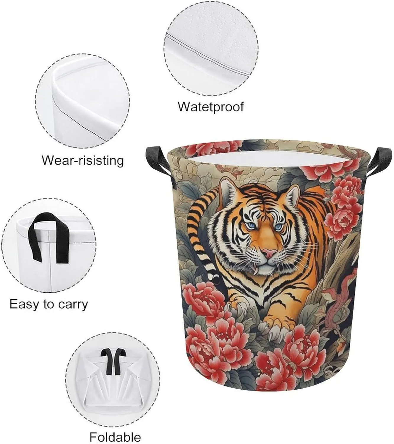 Carnivore Laundry Basket, Animal Collapsible Laundry Hamper, Waterproof Oxford Cloth Laundry Bag with Handles, King of Forest Clothes Toy Organizer Basket for Room