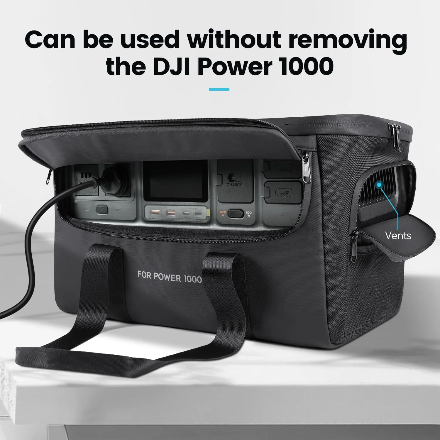 Carrying Case Compatible with DJI Power 1000 Portable Power Station, Travel Storage Bag Anti-collision, Scratch-proof, Waterproof with Back and Sides Pockets for Charging Cable and Accessories