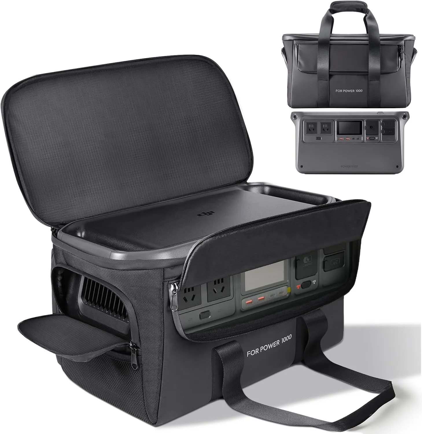 Carrying Case Compatible with DJI Power 1000 Portable Power Station, Travel Storage Bag Anti-collision, Scratch-proof, Waterproof with Back and Sides Pockets for Charging Cable and Accessories