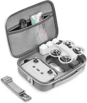 Carrying Case for DJI Neo, PU Portable Protective Storage Bag with Shoulder for DJI Neo Fly More Combo Accessories, for RC-N3 Remote Controller Drone Battery Charging Hub(Grey)