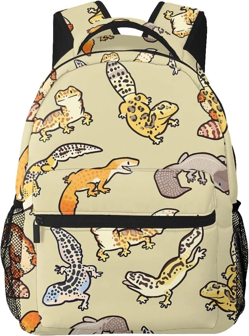Cartoon Cute Leopard Gecko Pattern Casual School Backpack Bag, Laptop Hiking Travel Shoulder Daypack College Bookbag for Men Woman Girls Boys Teens, Black, One Size