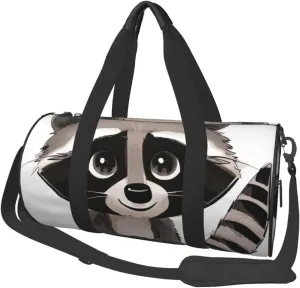 Cartoon cute raccoon print Printed Sports Gym Bag for Men Women Foldable Duffel Bag Carry On Weekender Bag for Travel Sports