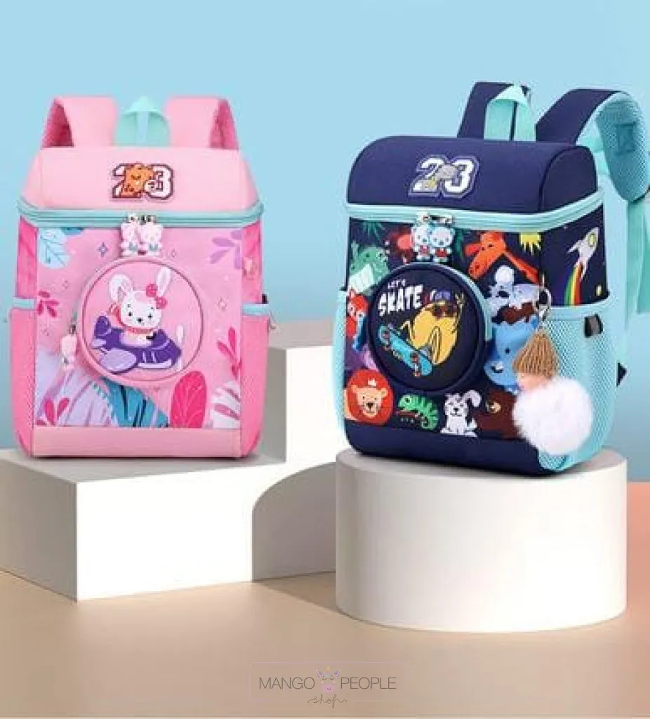 Cartoon Jungle Animal Design School Bags with Slip Over Buckle for Kindergarten Kids