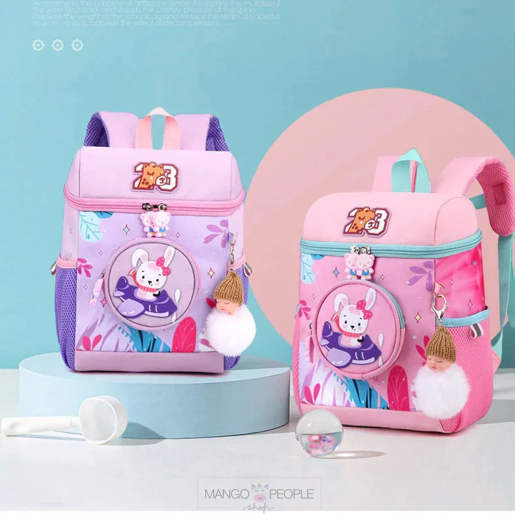 Cartoon Jungle Animal Design School Bags with Slip Over Buckle for Kindergarten Kids