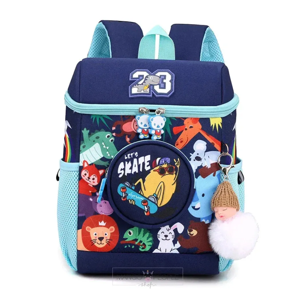Cartoon Jungle Animal Design School Bags with Slip Over Buckle for Kindergarten Kids