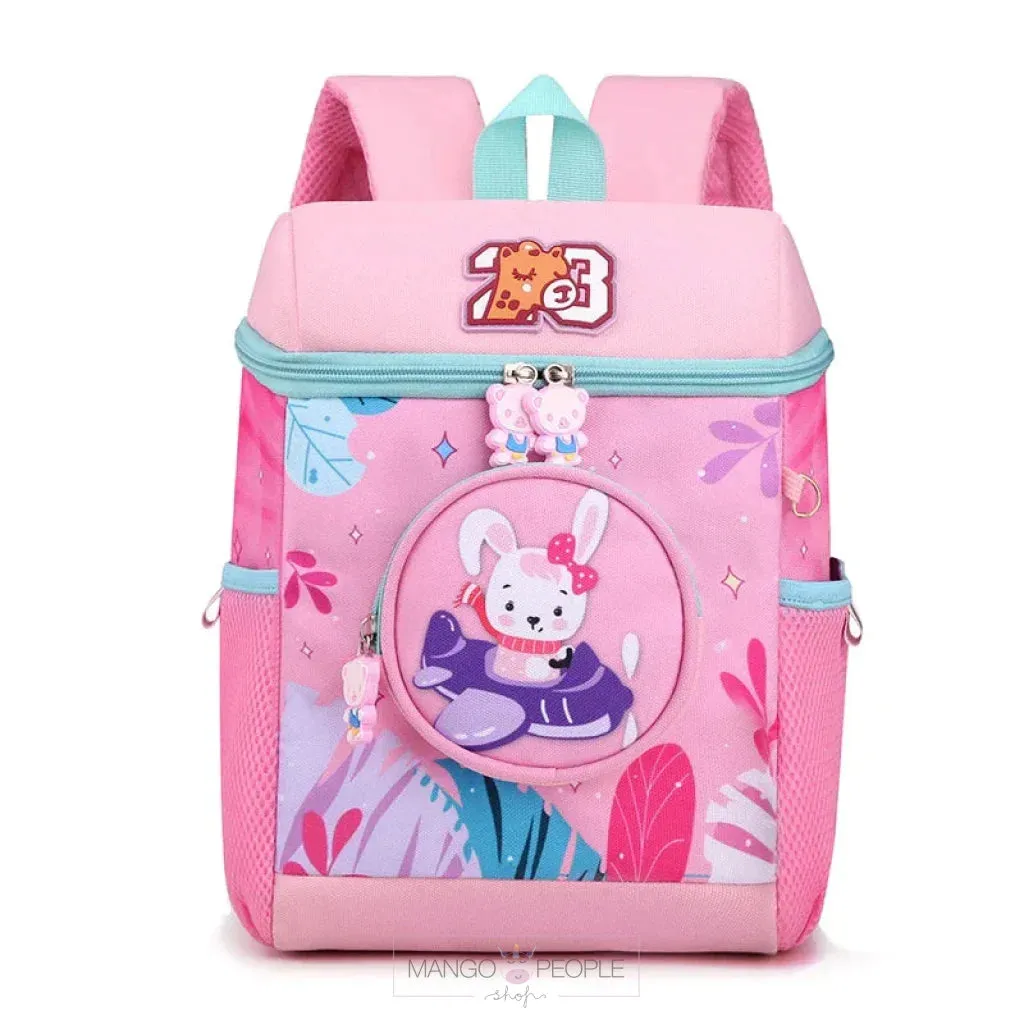 Cartoon Jungle Animal Design School Bags with Slip Over Buckle for Kindergarten Kids