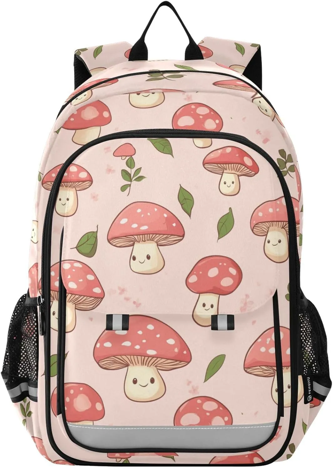 Cartoon Mushrooms Face Backpack for Boys Girls Elementary School Bag Kids Bookbag Travel Rucksack With Reflective Stripes