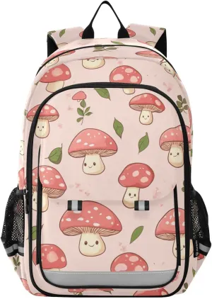 Cartoon Mushrooms Face Backpack for Boys Girls Elementary School Bag Kids Bookbag Travel Rucksack With Reflective Stripes