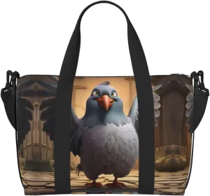 cartoon pigeon 1 print Gym Bag for Women,Carry on Weekender Overnight Duffle Bag,Personal Item Tote Bag