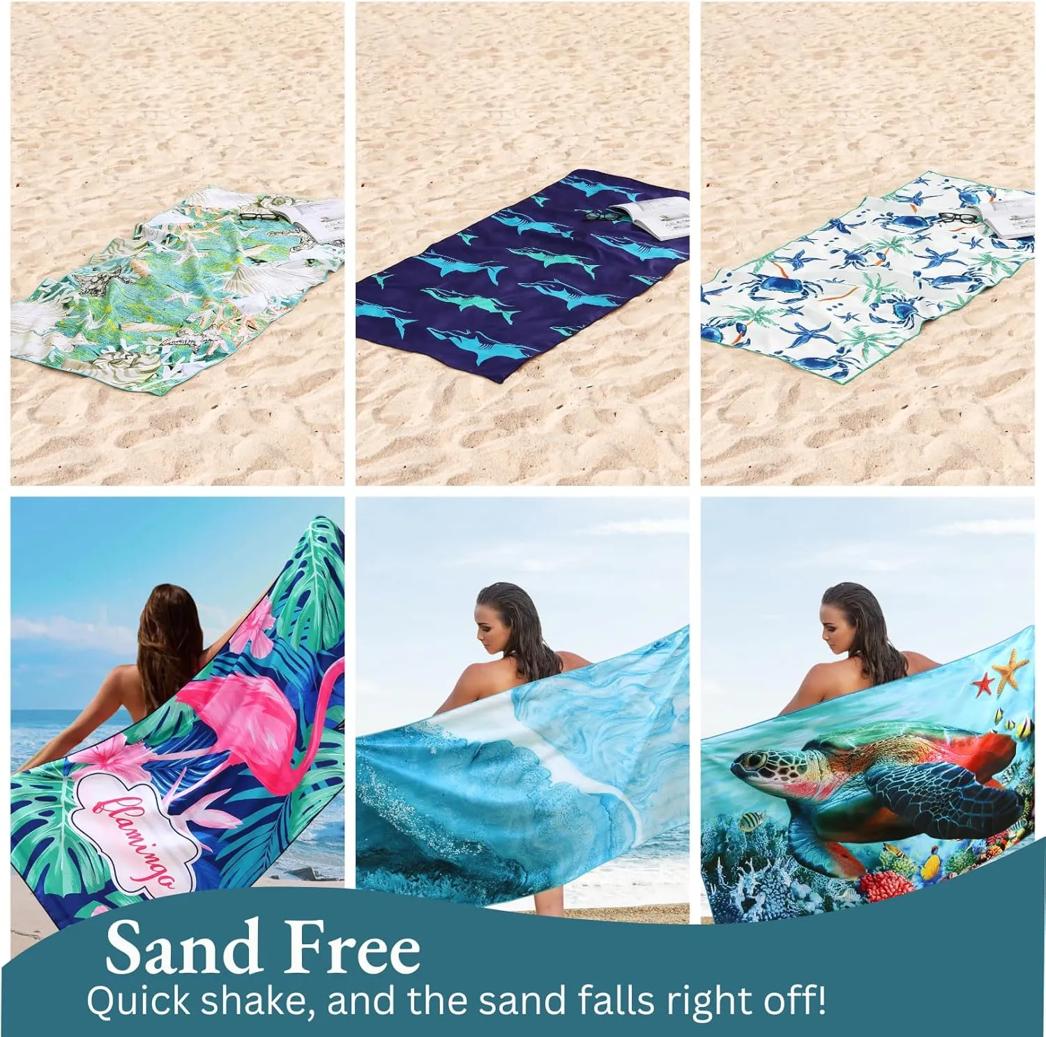 Casa Platino 6 Pack Beach Towels Oversized – Extra Large 71"x32" Quick Dry, Sand Free Microfiber Towels, Lightweight & Soft, Double-Sided Printed Beach Towel with Bag for Travel & Camping – Muara