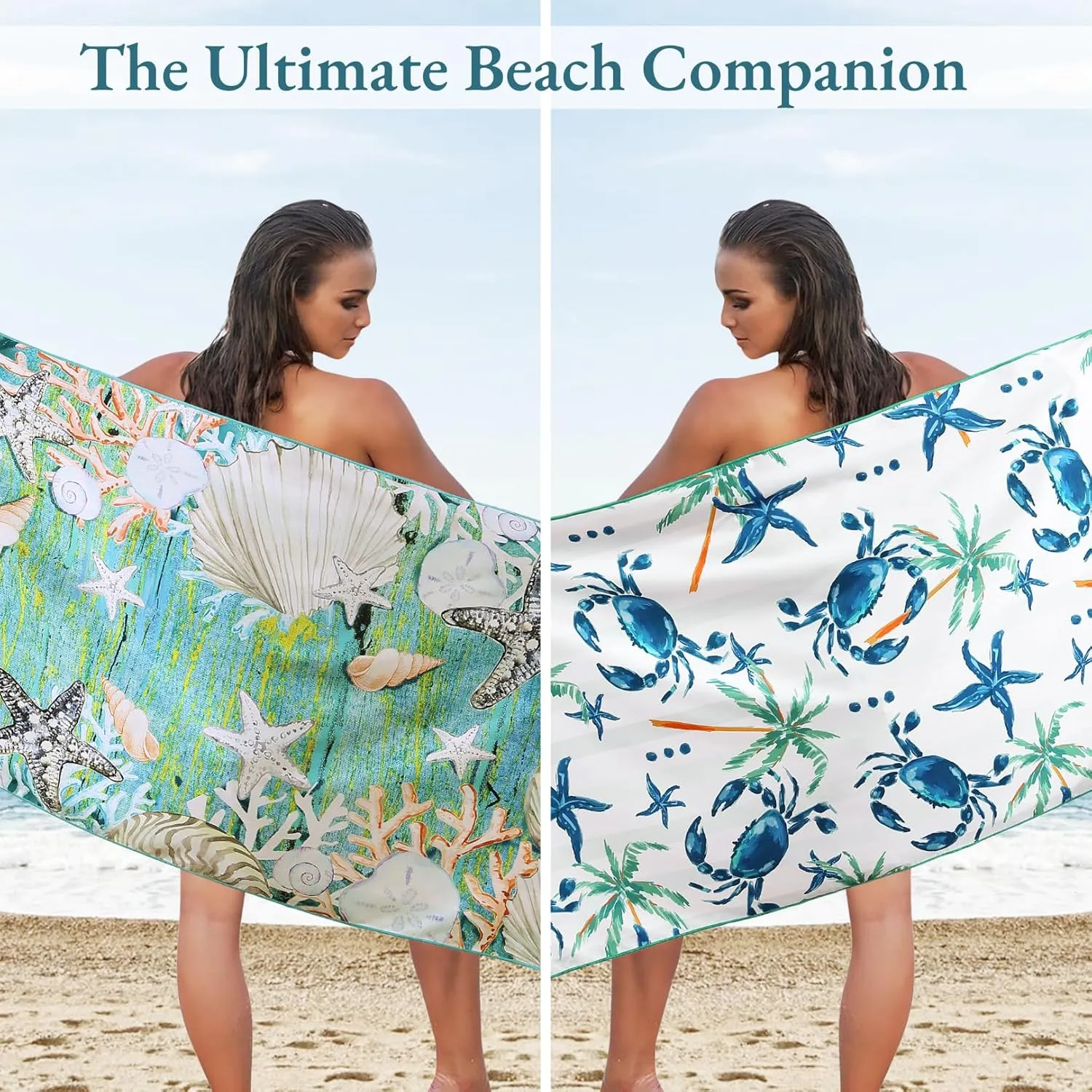 Casa Platino 6 Pack Beach Towels Oversized – Extra Large 71"x32" Quick Dry, Sand Free Microfiber Towels, Lightweight & Soft, Double-Sided Printed Beach Towel with Bag for Travel & Camping – Muara