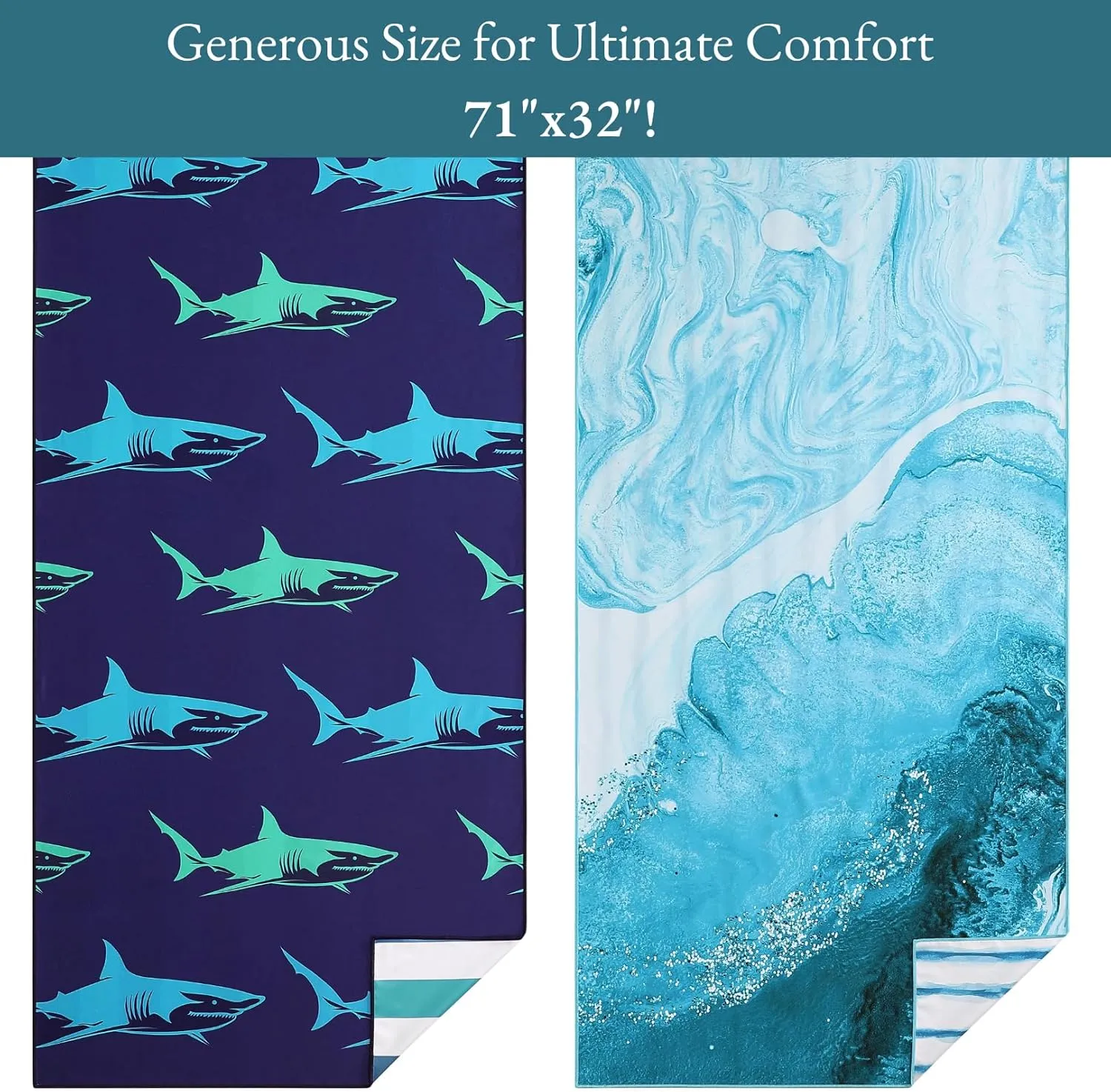 Casa Platino 6 Pack Beach Towels Oversized – Extra Large 71"x32" Quick Dry, Sand Free Microfiber Towels, Lightweight & Soft, Double-Sided Printed Beach Towel with Bag for Travel & Camping – Muara
