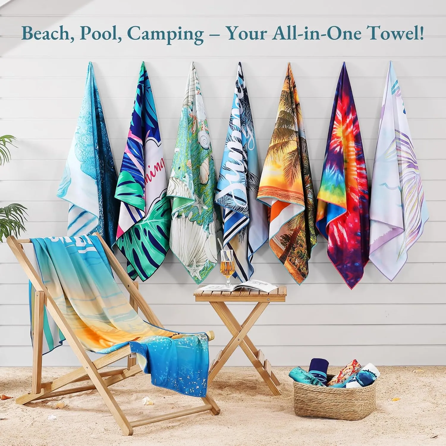 Casa Platino 6 Pack Beach Towels Oversized – Extra Large 71"x32" Quick Dry, Sand Free Microfiber Towels, Lightweight & Soft, Double-Sided Printed Beach Towel with Bag for Travel & Camping – Muara