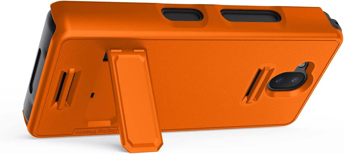 Case Compatible with Sonim XP10 (XP9900), Protective Shell Case with Handstrap, Kickstand and Screen Protector (Orange)