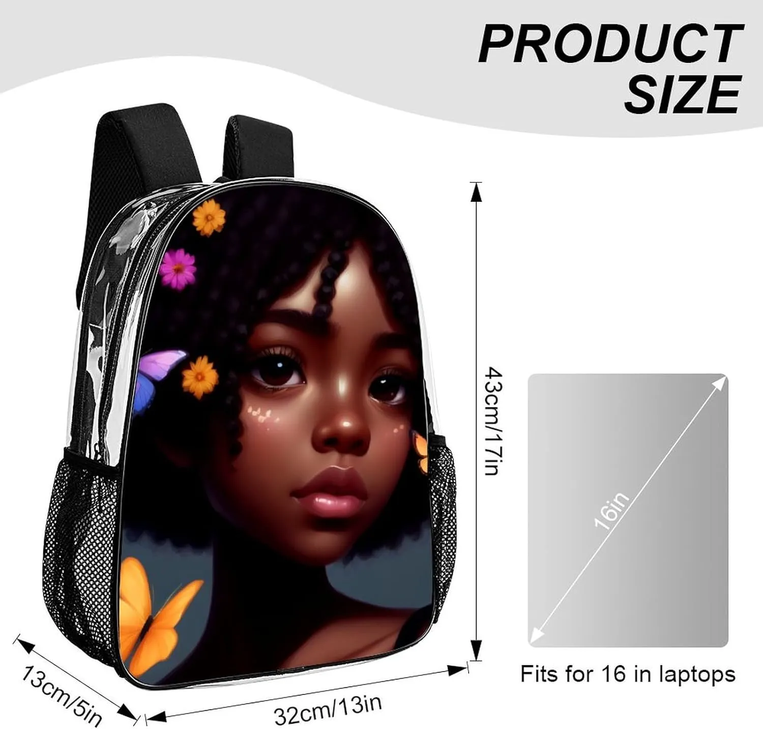 Casual Daypack Multipurpose Anti-Theft Large Capacity Carry On Bag - Afro Women African American Black Women Art Casual Daypack Climbing Shoulder Transparent Bag