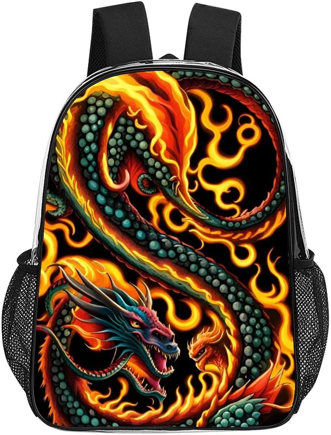 Casual Daypack Multipurpose Anti-Theft Large Capacity Carry On Bag - Burning Flaming Fire Chinese Dragon Art Casual Daypack Climbing Shoulder Transparent Bag