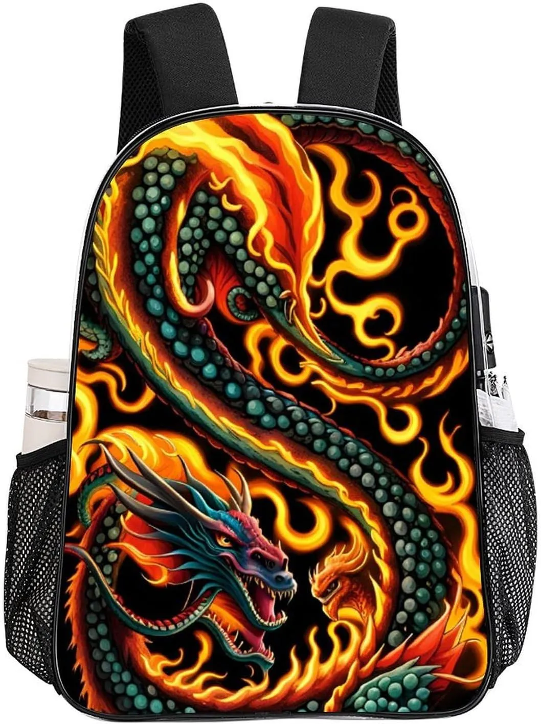 Casual Daypack Multipurpose Anti-Theft Large Capacity Carry On Bag - Burning Flaming Fire Chinese Dragon Art Casual Daypack Climbing Shoulder Transparent Bag