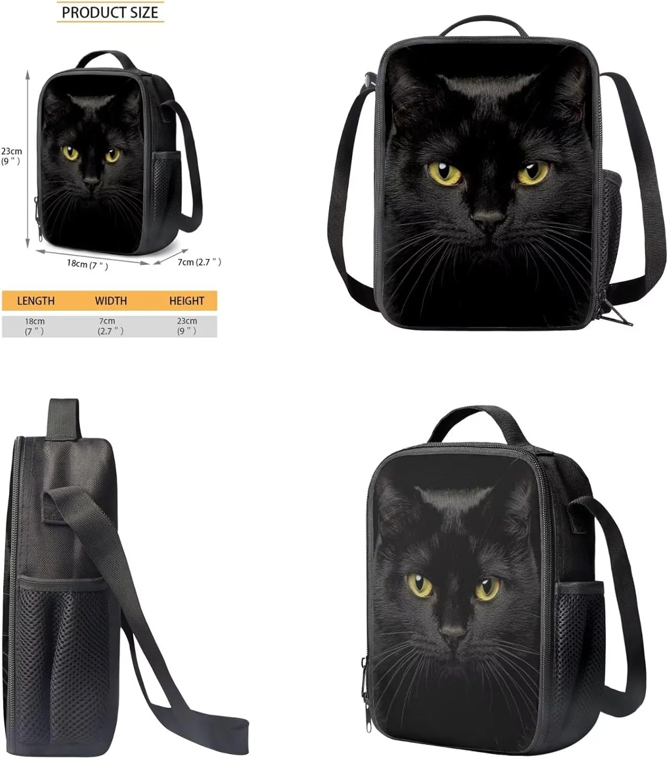 Cat Bookbag for School Large Capacity Kindergarten Backpack with Lunch Box Lightweight Kids Lunch Bag with Water Bottle Holder 4 in 1 School Bag Set