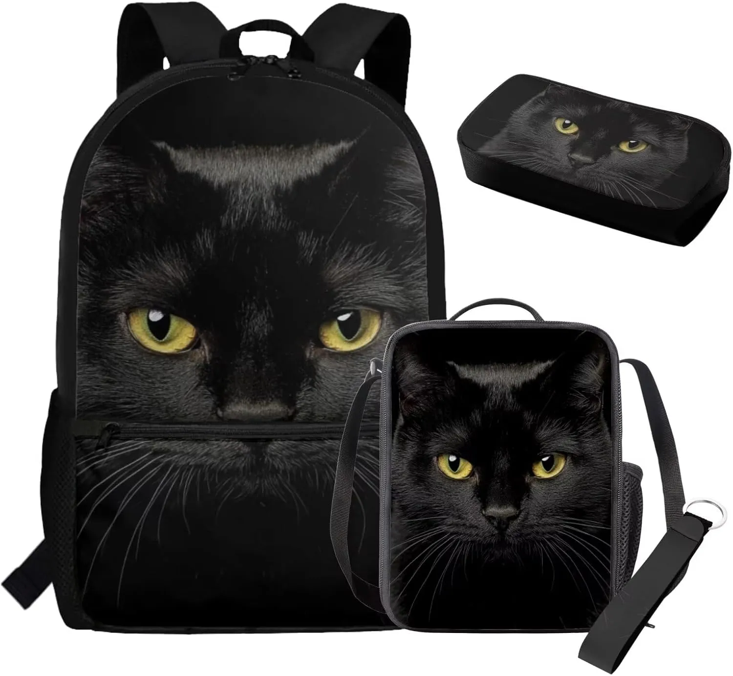 Cat Bookbag for School Large Capacity Kindergarten Backpack with Lunch Box Lightweight Kids Lunch Bag with Water Bottle Holder 4 in 1 School Bag Set