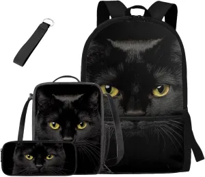 Cat Bookbag for School Large Capacity Kindergarten Backpack with Lunch Box Lightweight Kids Lunch Bag with Water Bottle Holder 4 in 1 School Bag Set