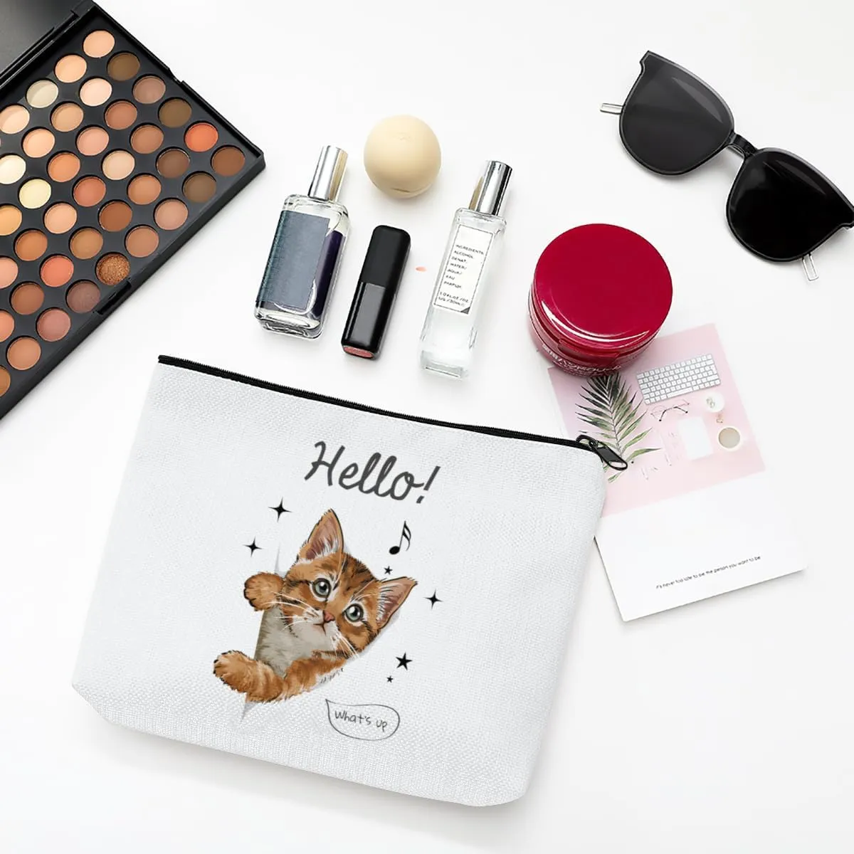 Cat Gifts for Women - Cat Makeup Bag with Zipper for Cat Mom Gifts Cosmetic Bag Cat Gifts for Cat Lovers,White (Cat-02, One Size)