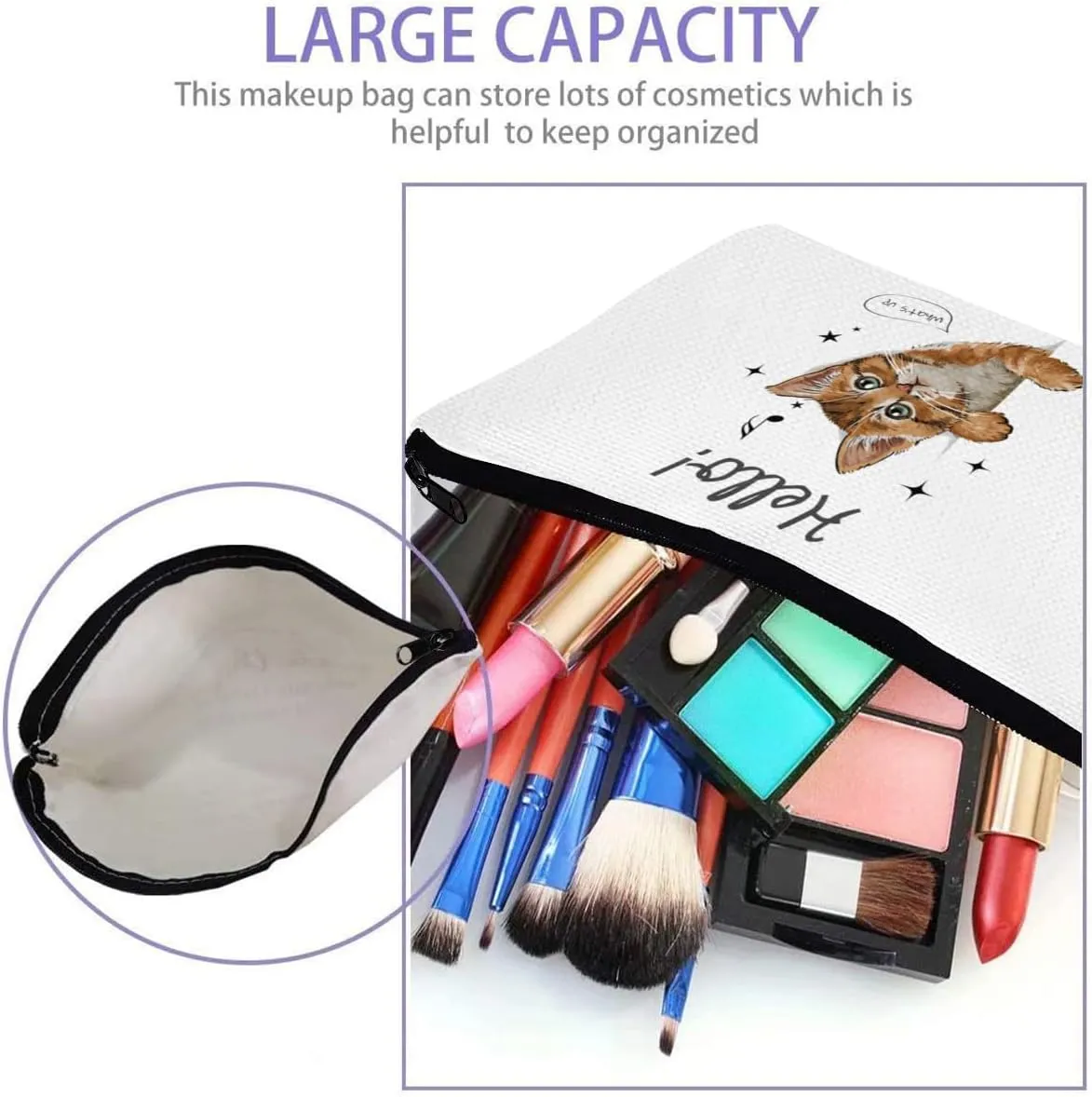 Cat Gifts for Women - Cat Makeup Bag with Zipper for Cat Mom Gifts Cosmetic Bag Cat Gifts for Cat Lovers,White (Cat-02, One Size)