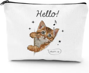 Cat Gifts for Women - Cat Makeup Bag with Zipper for Cat Mom Gifts Cosmetic Bag Cat Gifts for Cat Lovers,White (Cat-02, One Size)
