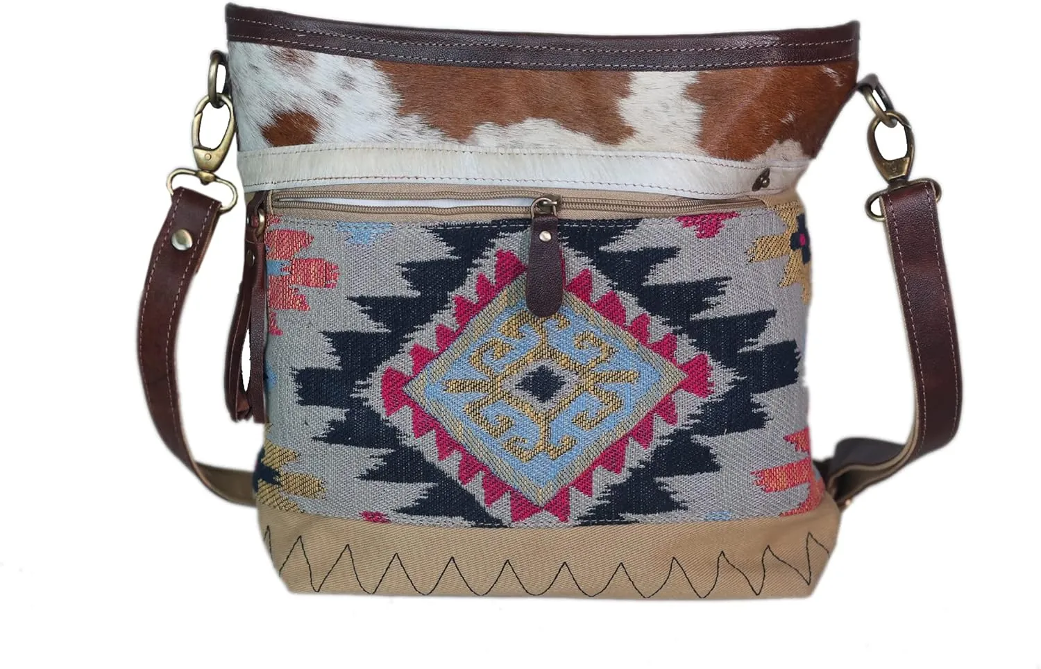 CHALLENGER Women Canvas Handwoven Brown Leather Handbag Tote Purse 17RT2116