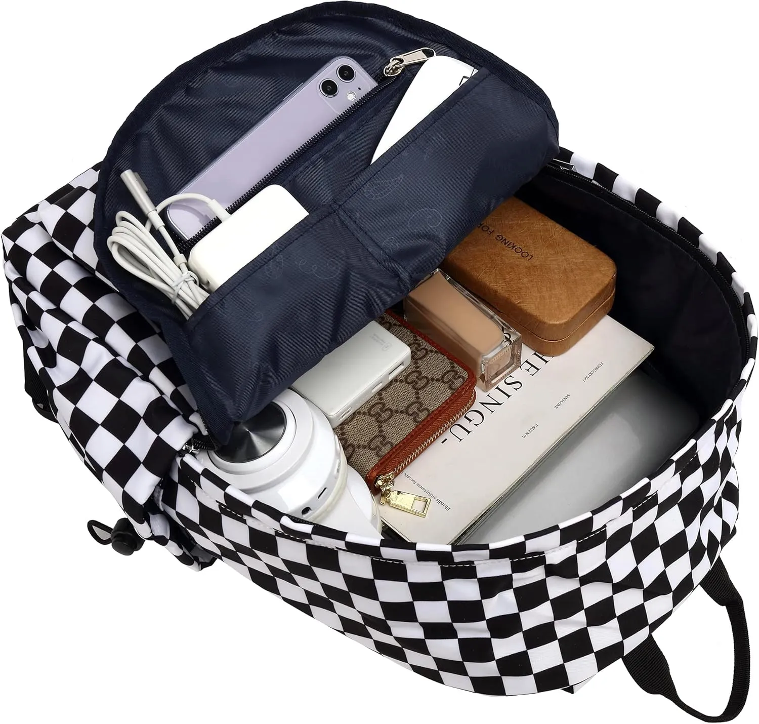 Checkered School Backpack for Girls Women, Teens School Bags Bookbags Ladies Laptop Backpacks