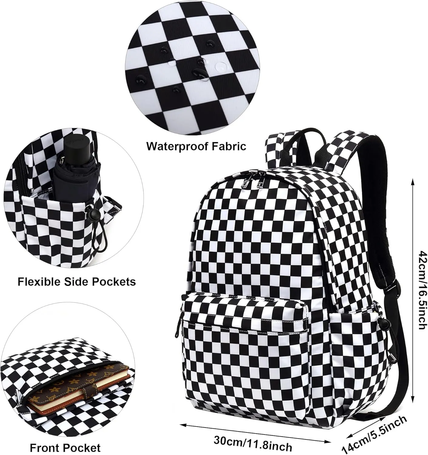 Checkered School Backpack for Girls Women, Teens School Bags Bookbags Ladies Laptop Backpacks