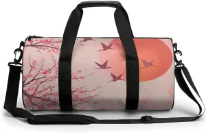 Cherry Blossom Tree Flying Cranes Japanese Gym Bag for Men Women Duffle Bags Travel Tote