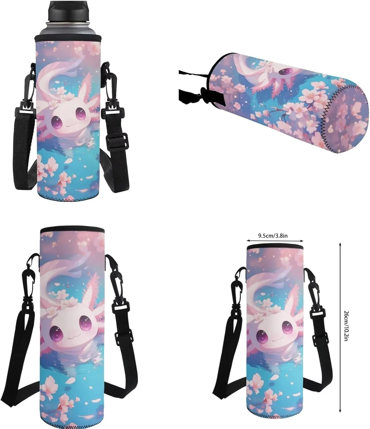 Cherry Blossoms Axolotl School Backpack for Girls 4Pcs Salamander Backpack with Lunch Box and Pencil Case fo Elementary School Bookbag for Girls Ages 6-8