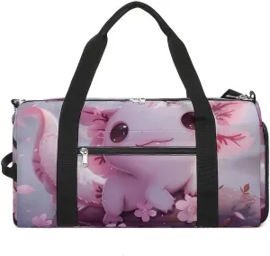 Cherry Flowers Axolotl Sports Gym Bag for Men Women Travel Duffel Bag with Shoulder Strap