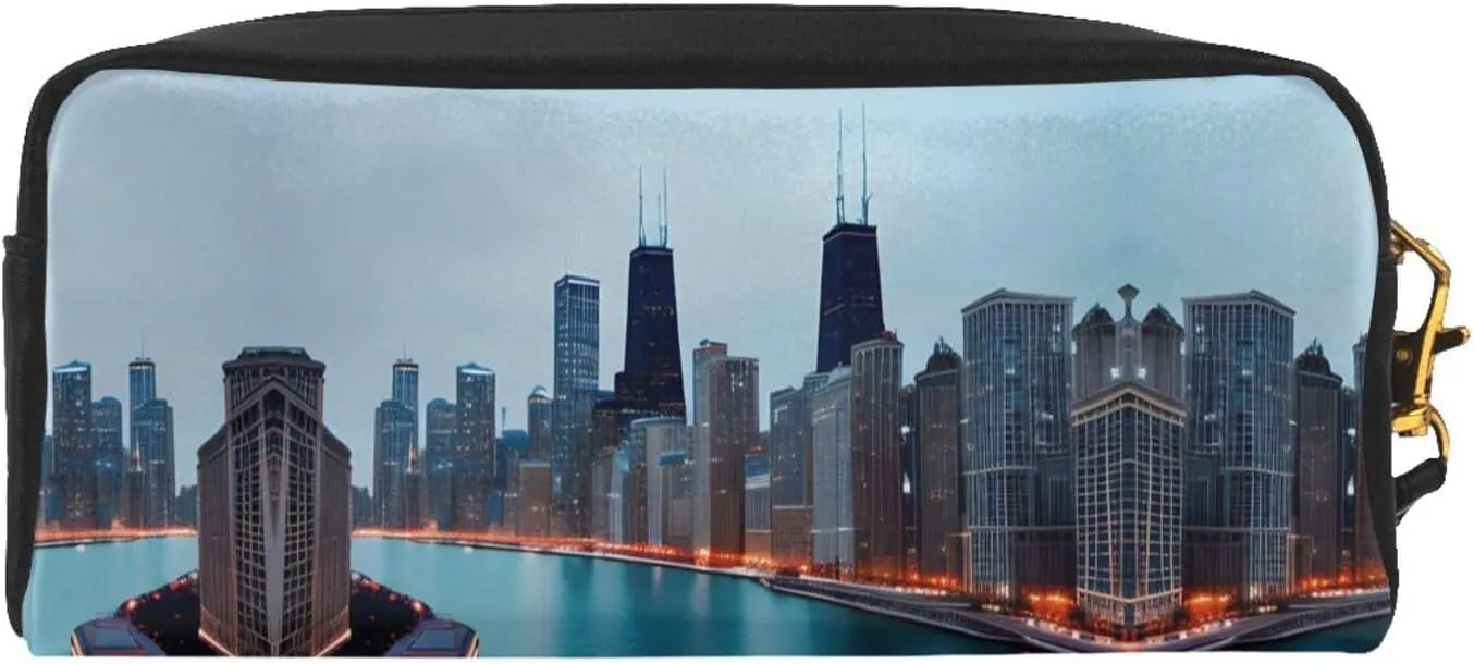 Chicago Print Portable Makeup Bag,Travel-Friendly Design,Versatile Mini Makeup Pouchtion