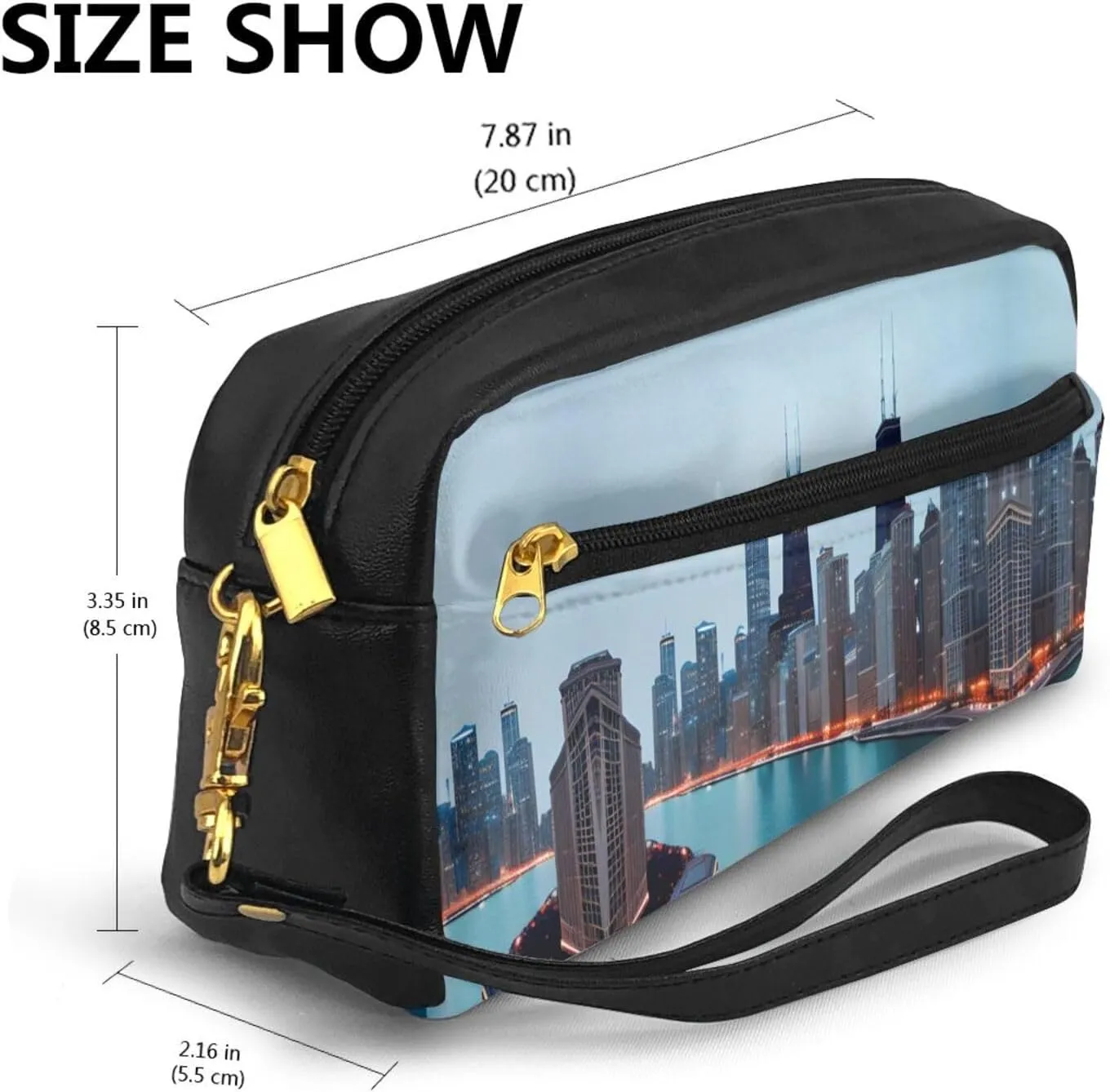 Chicago Print Portable Makeup Bag,Travel-Friendly Design,Versatile Mini Makeup Pouchtion