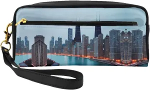 Chicago Print Portable Makeup Bag,Travel-Friendly Design,Versatile Mini Makeup Pouchtion