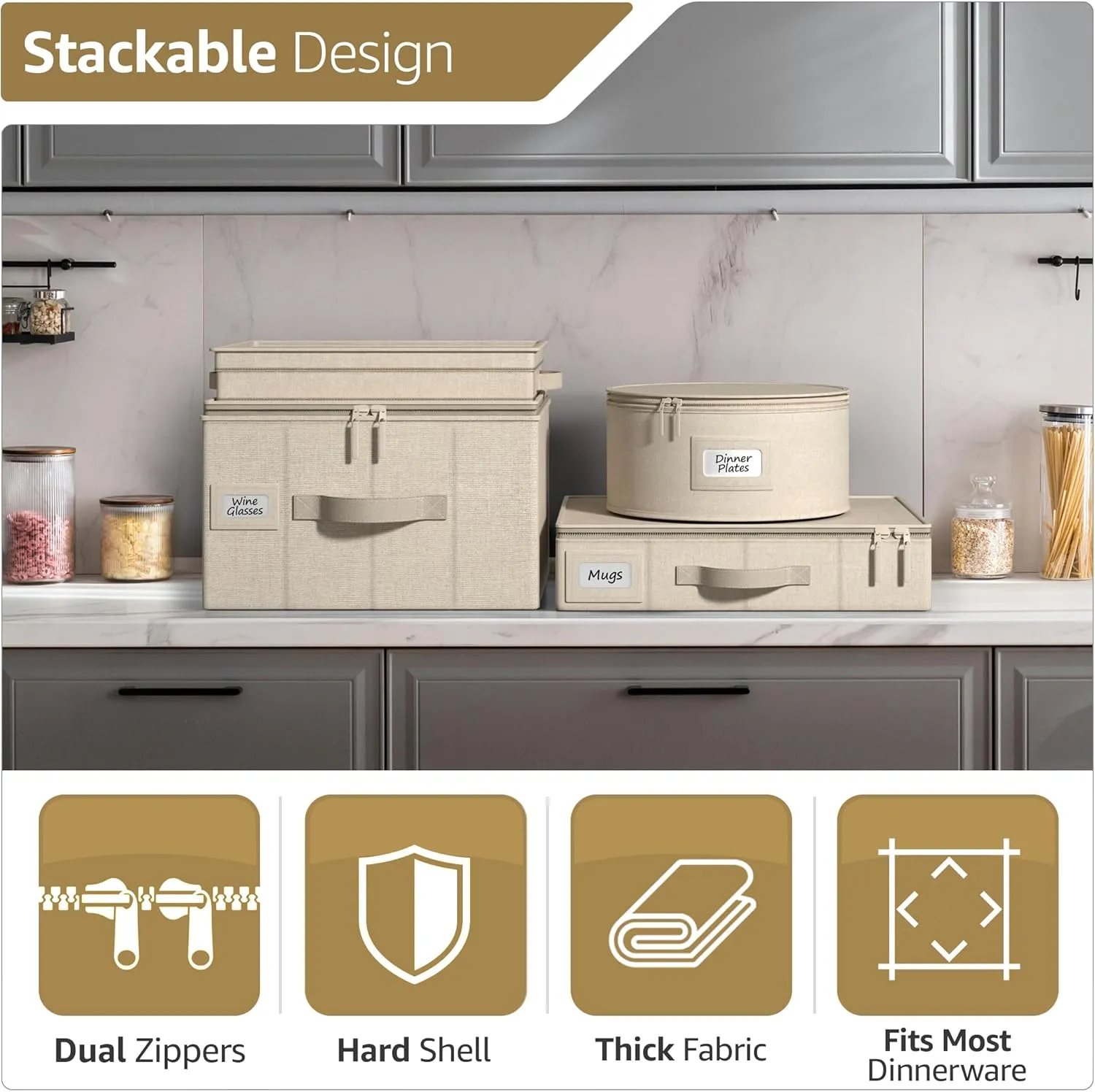 China Platter Storage Containers - Serving Platter Storage Containers - Christmas Platter Storage Rack & Platter Organizer - Hard Shell, Handles & Felt Dividers - Storage Platter for Packing Dishes