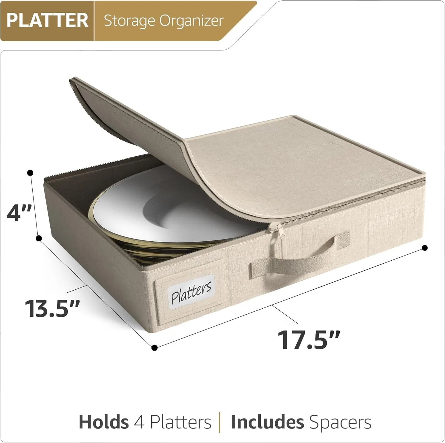 China Platter Storage Containers - Serving Platter Storage Containers - Christmas Platter Storage Rack & Platter Organizer - Hard Shell, Handles & Felt Dividers - Storage Platter for Packing Dishes