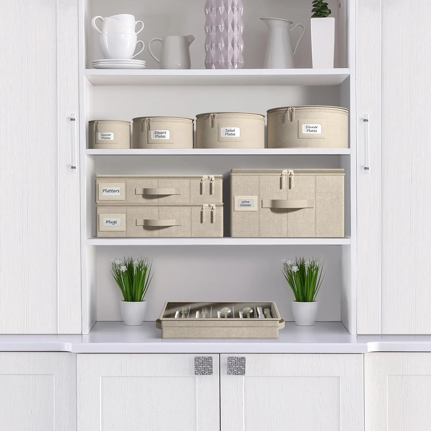 China Platter Storage Containers - Serving Platter Storage Containers - Christmas Platter Storage Rack & Platter Organizer - Hard Shell, Handles & Felt Dividers - Storage Platter for Packing Dishes