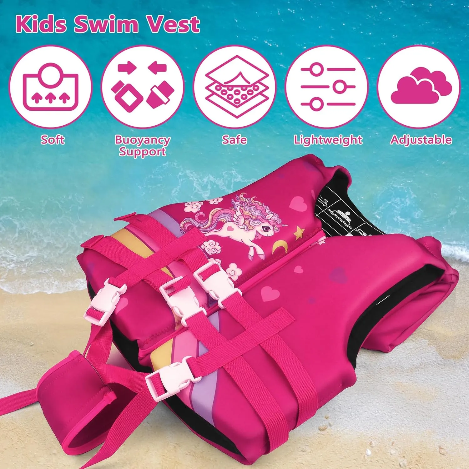 Chriffer Kids Swim Vest for 20-70 Pounds Boys and Girls, Easy On/Off Zipper, Swimming Toddler Floaties Jackets for 2, 3, 4, 5, 6, 7, 8 Years Old/Beach Pool Water Park